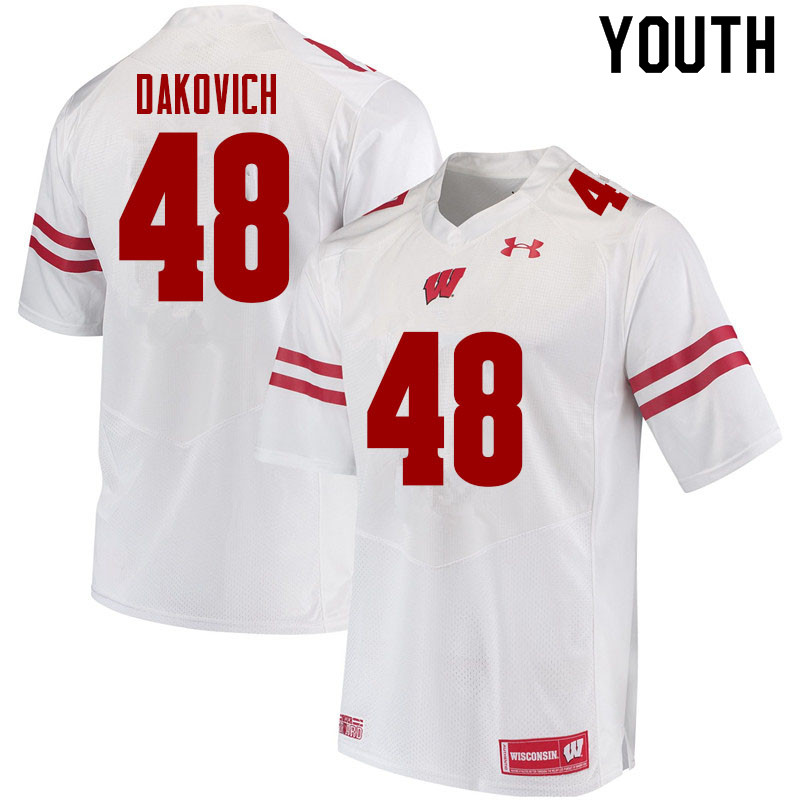 Youth #48 Cole Dakovich Wisconsin Badgers College Football Jerseys Sale-White - Click Image to Close
